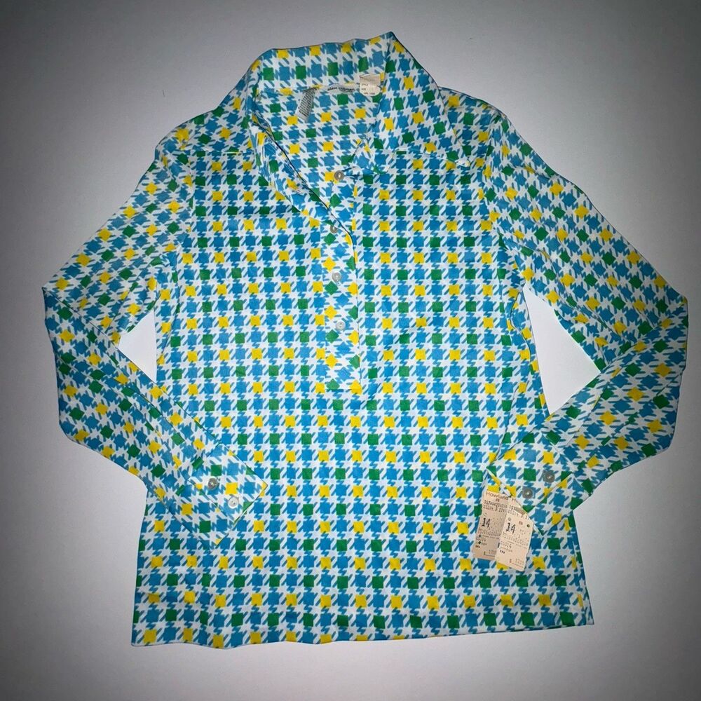 Vtg ALEX COLMAN CALIFORNIA 70's Geometric Shirt Button Up Women's Ladies Size 14